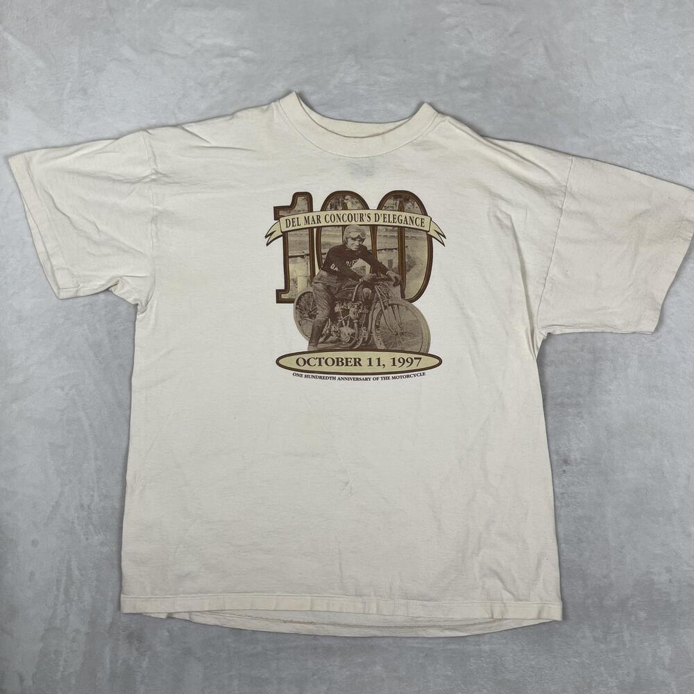 Vintage No Fear Del Mar Concours T-Shirt Mens XL White 1997 Motorcycle Racing